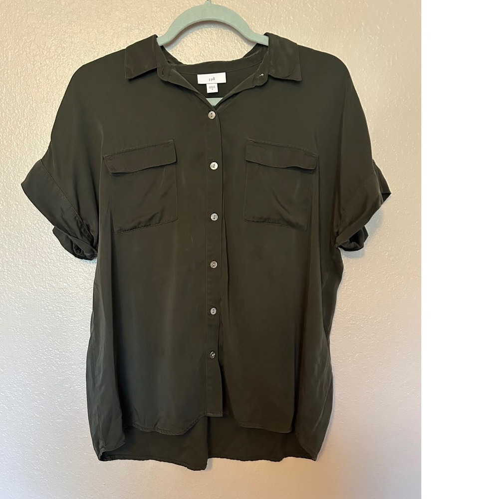 J. Jill Olive Green Modal Rayon Short Sleeve Button Down Shirt Small